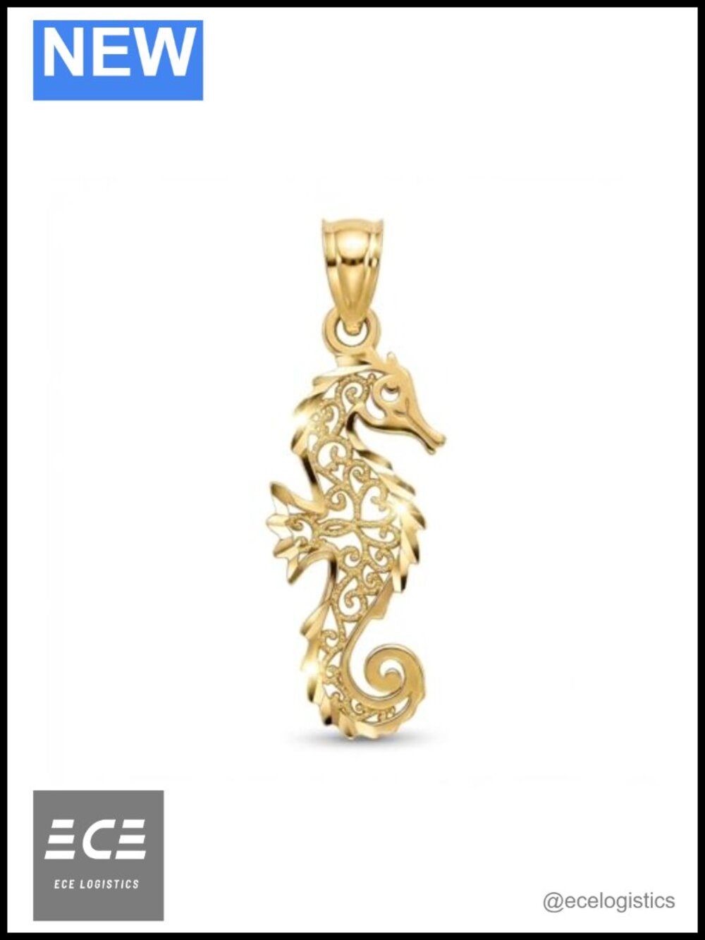 10 Karat Gold Filigree Seahorse Charm Pendant